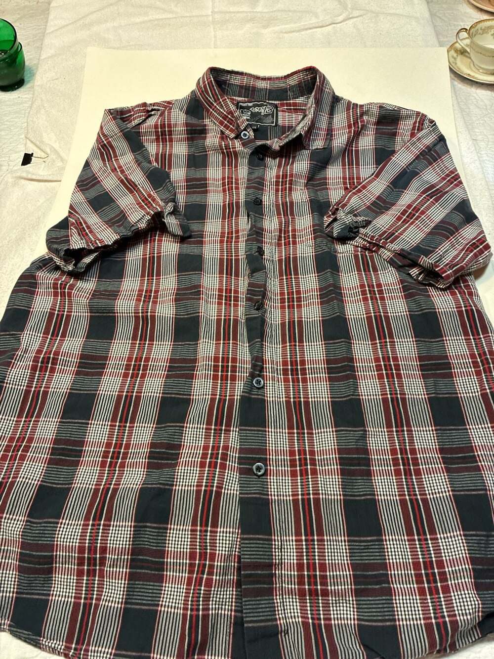 Elvin Men's Short Sleeve Button-Down Plaid Shirt, Red and Black, Size XXL